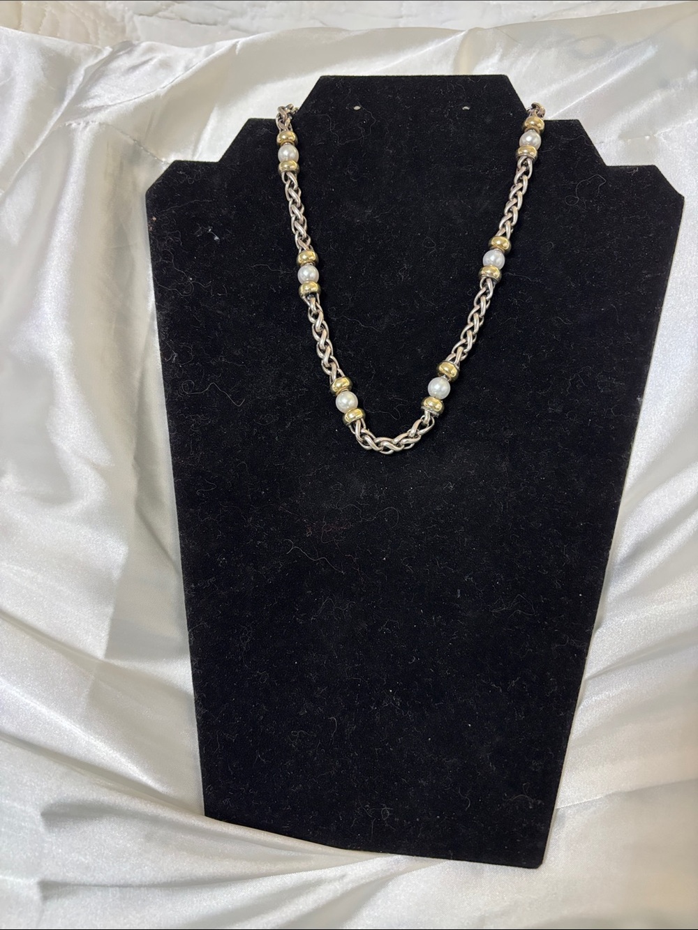 David Yurman Silver Rope Necklace with Pearls and Gold Bead Accents